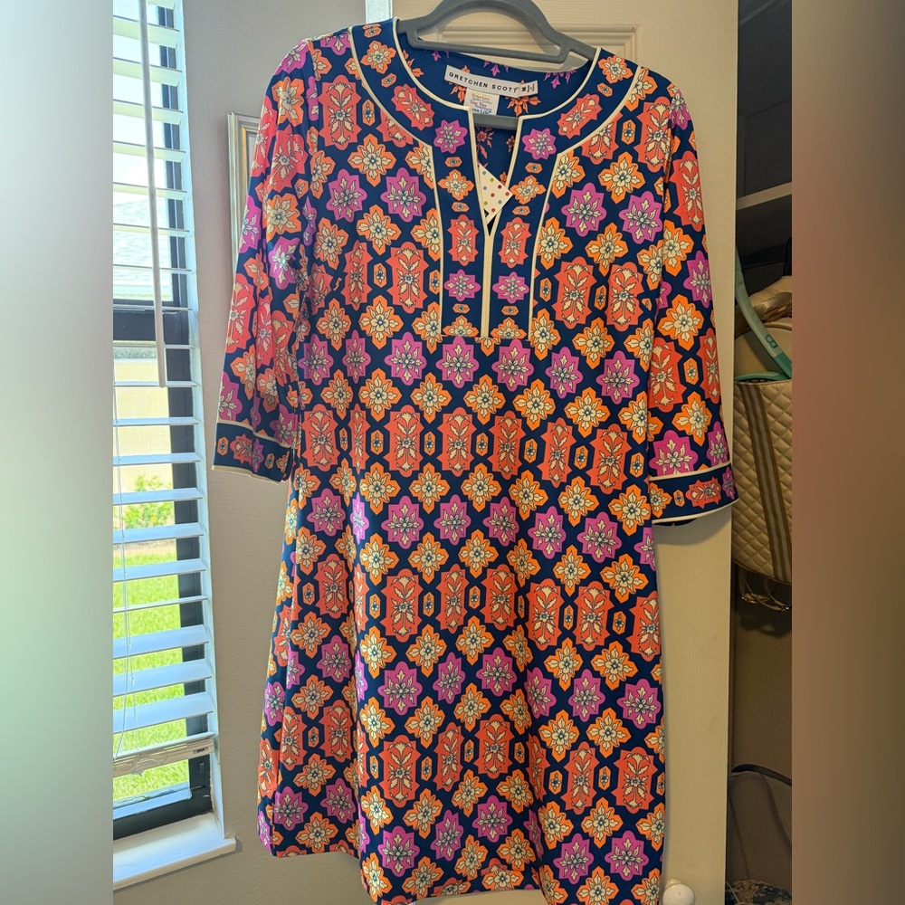 Gretchen Scott Designs Floral Print Dress in Blue and Orange